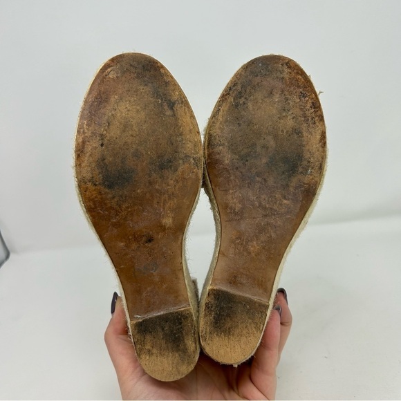 Pinaz Made in Spain Beige Gray Leather Espadrille Wedges Size 39 - Picture 9 of 13